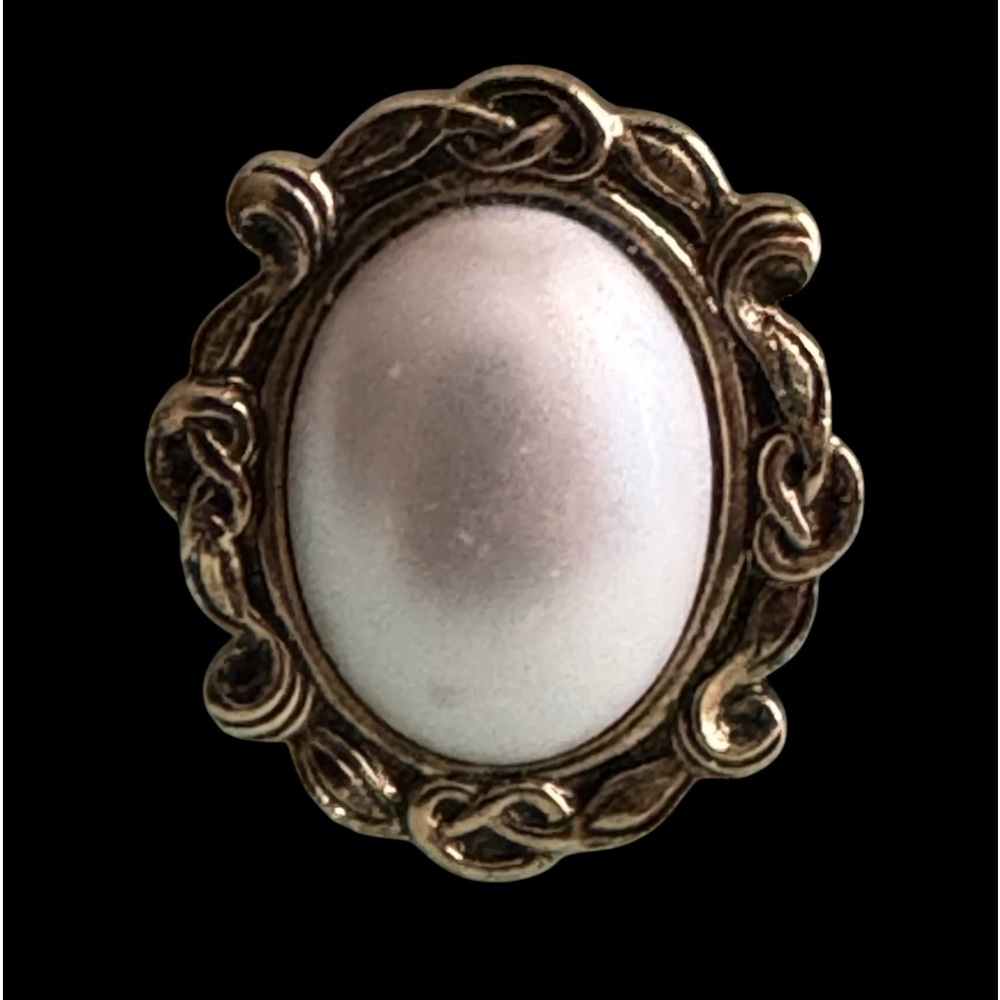 Vintage West Germany Oval Pearl Scarf Collar Clip with Gold Tone